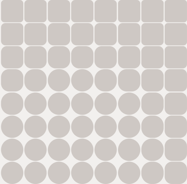 Square transformation grid with circles easing back to rounded squares
