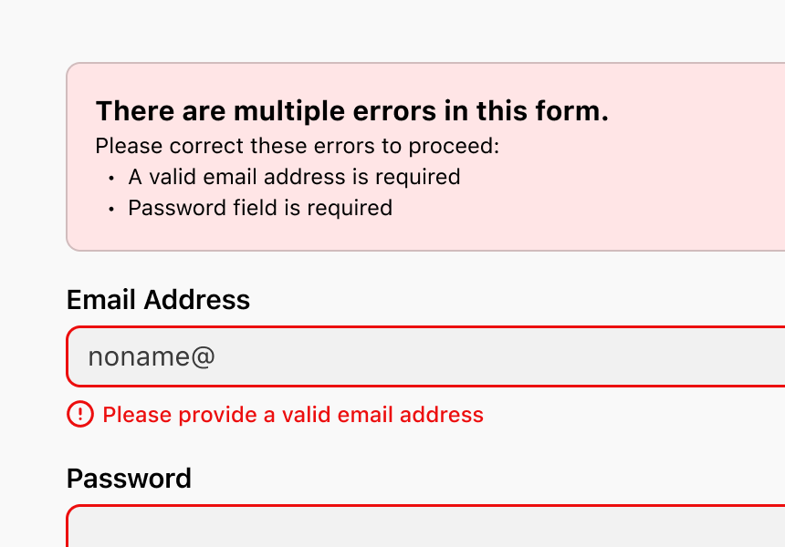 Picture shows error list above the form
