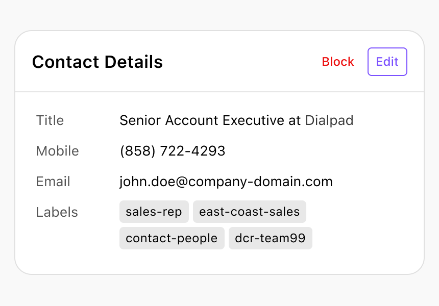 Picture shows contact card with edit action
