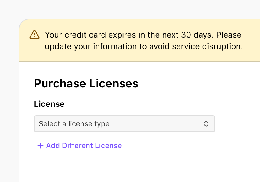 Picture shows warning banner on top of the modal