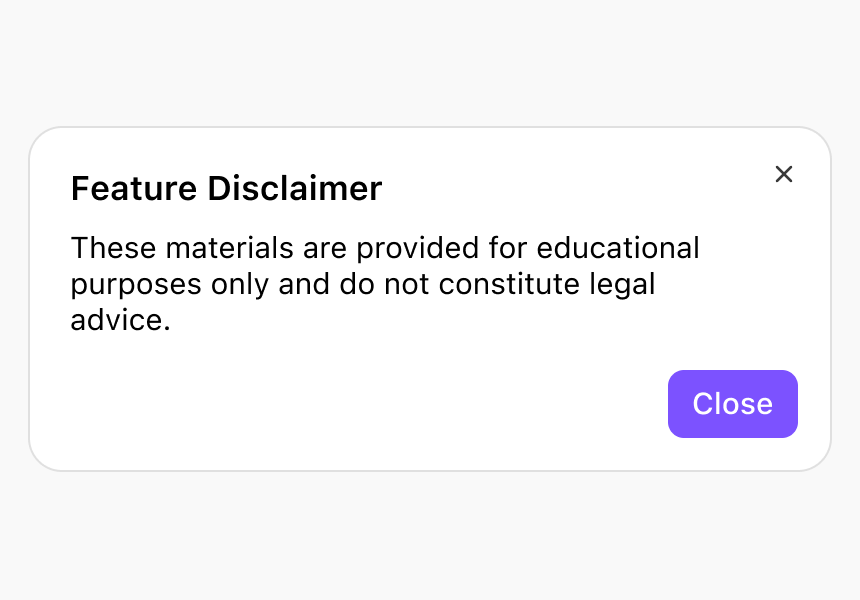 Picture shows using close instead of accept if no action requires accepting legal terms