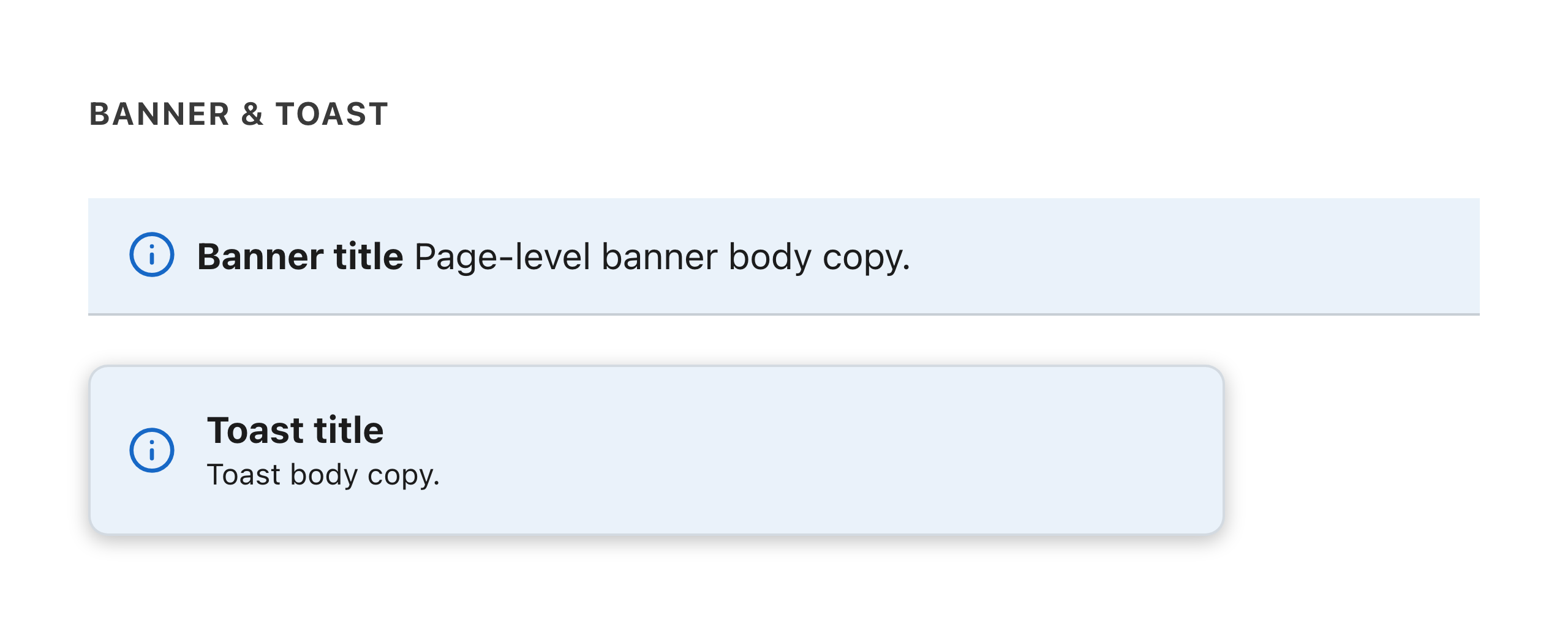 Info banner and info toast — before migration