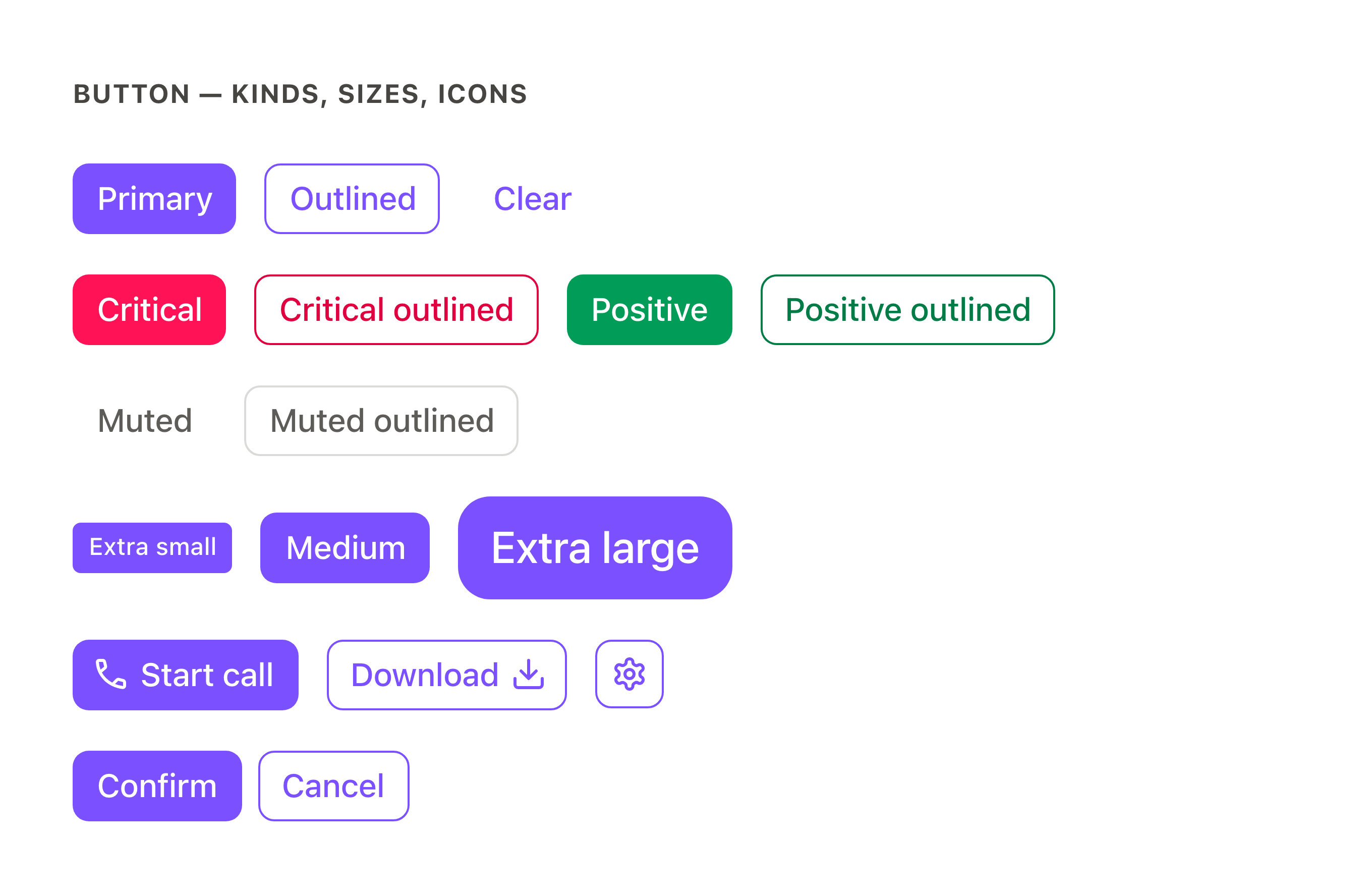 Button kinds, sizes, icon placements, and a button group — after migration