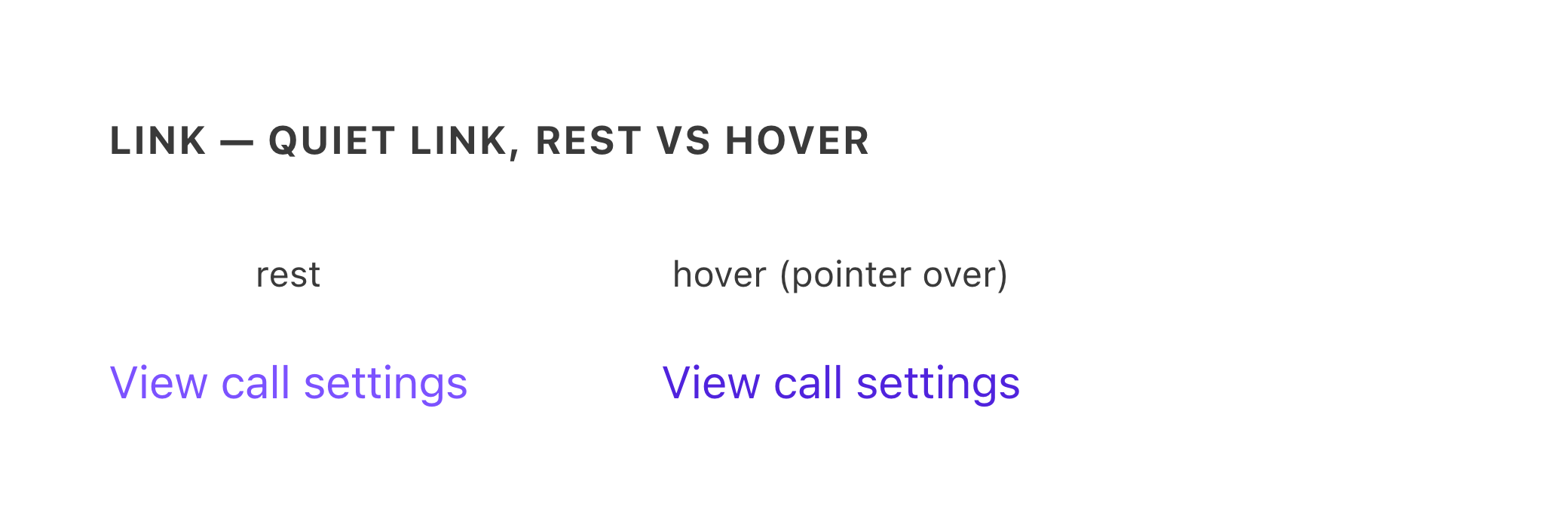 Quiet link at rest and with the pointer over it — before migration