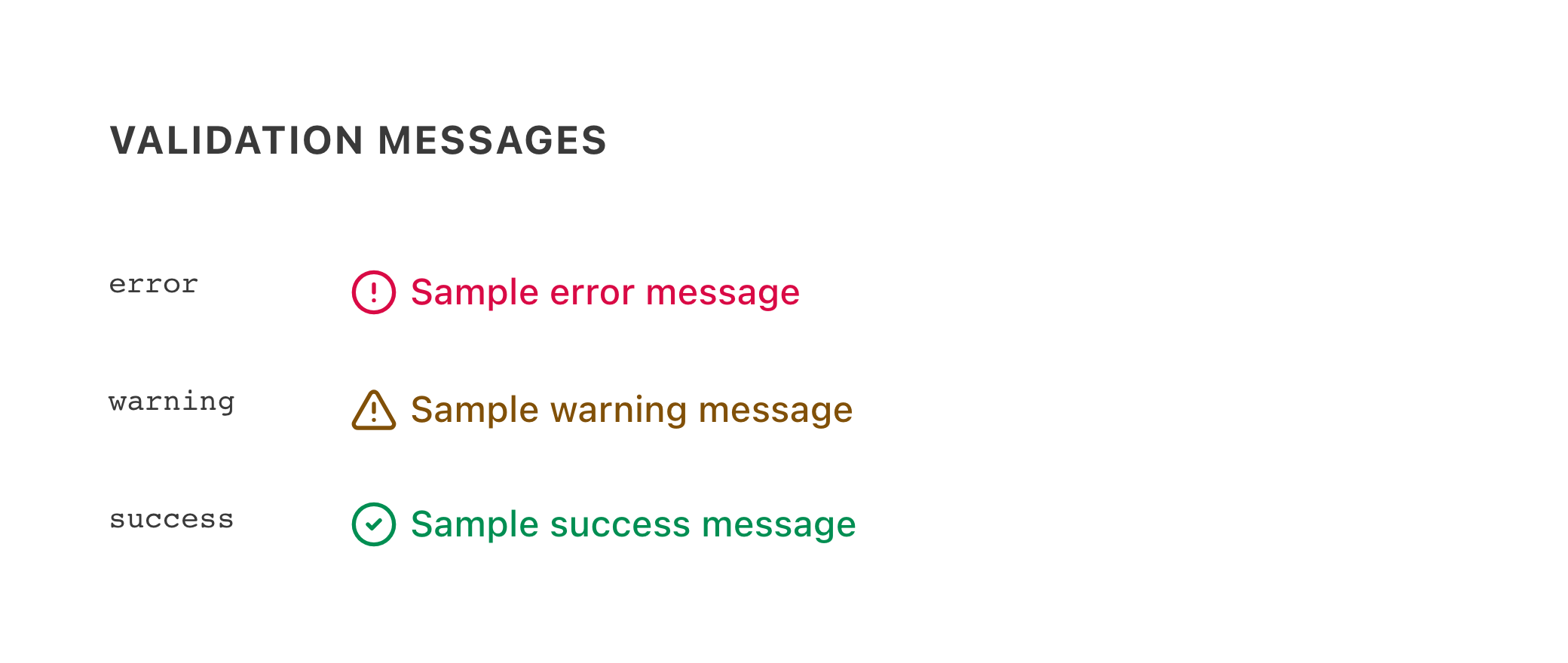 Validation messages across severities; the info variant is new — before migration