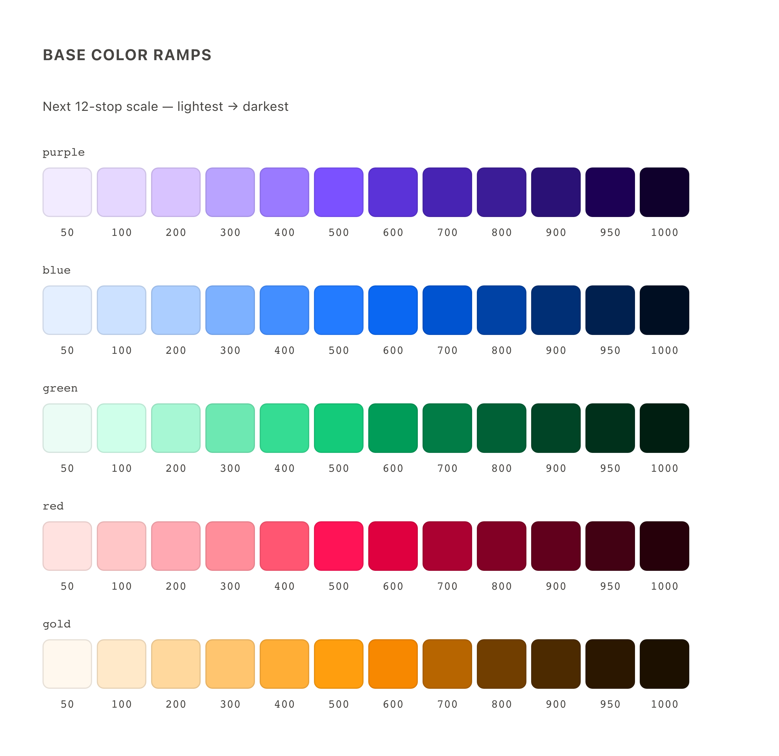 Base color ramps for purple, blue, green, red, and gold — after migration
