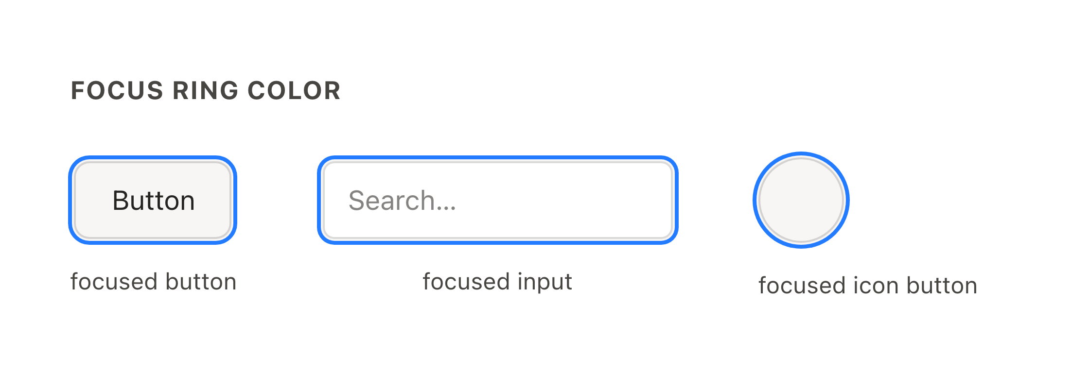 Focus ring color on a button, an input, and an icon button — after migration