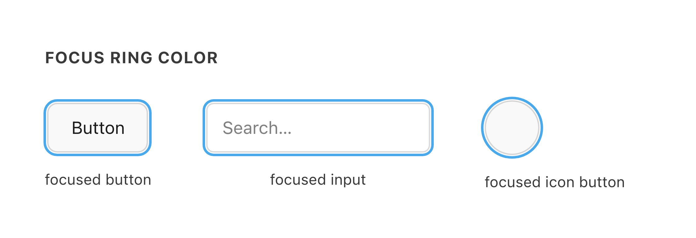 Focus ring color on a button, an input, and an icon button — before migration