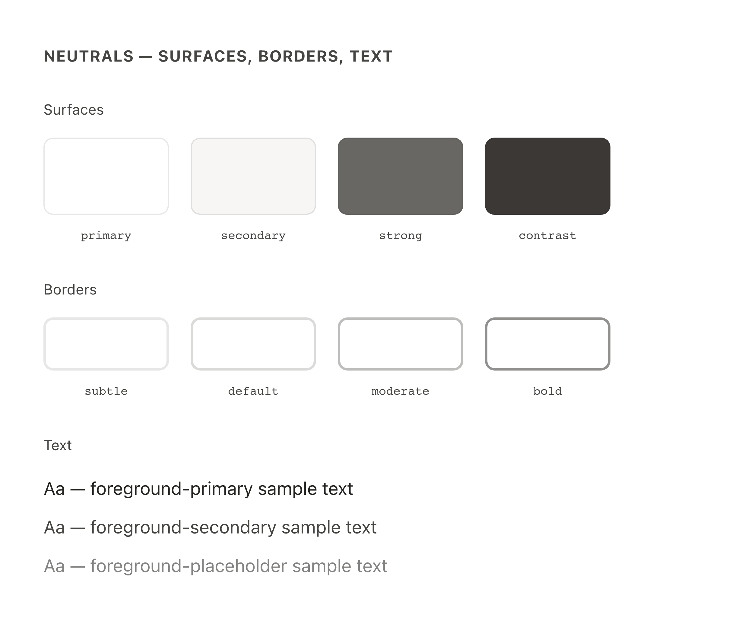 Neutral surfaces, borders, and text colors in light mode — after migration