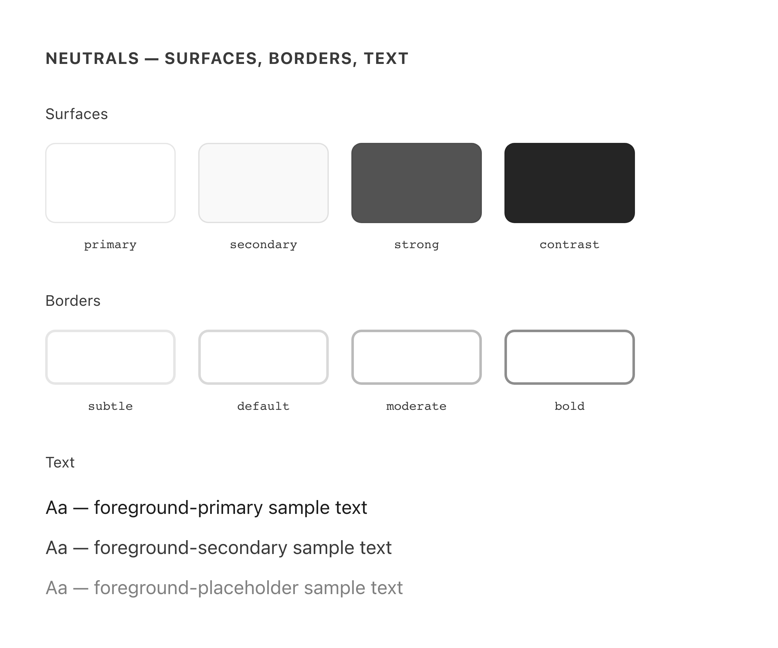 Neutral surfaces, borders, and text colors in light mode — before migration